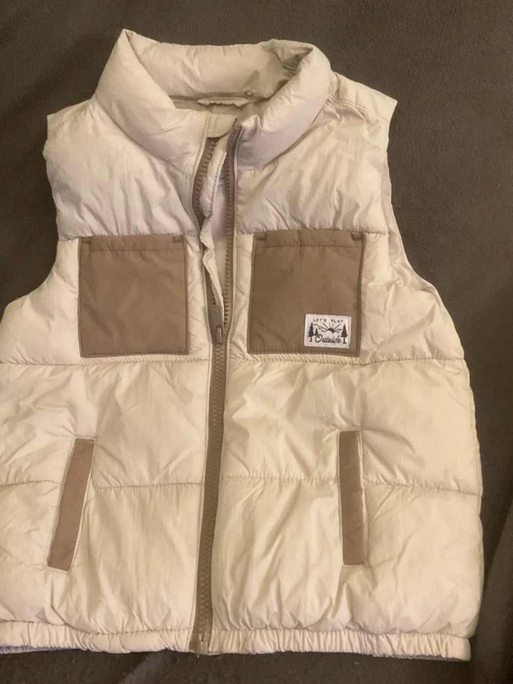 Old Navy Cream Puffer Vest with Tan Pocket Accents